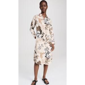 NWT Las Sureñas Clara Portrait Linen Shirt Dress Linen Cotton Animal Floral Sz S